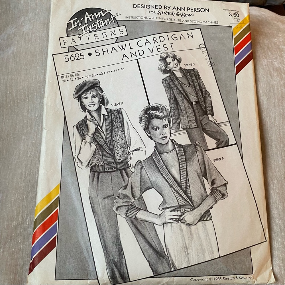 Vintage Stretch & Sew Pattern Shawl Cardigan And Vest New Uncut